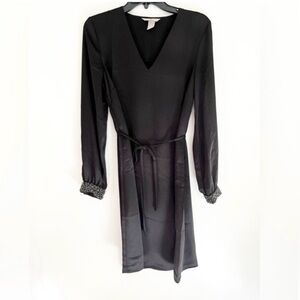 Womens belted slip dress with v neck and studded cuffs